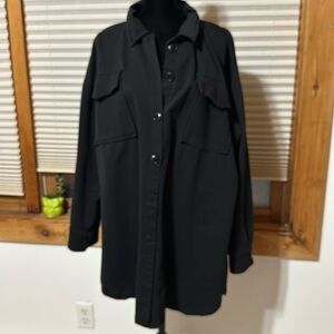 Oversized Black Button Down Tunic Top Shacket
